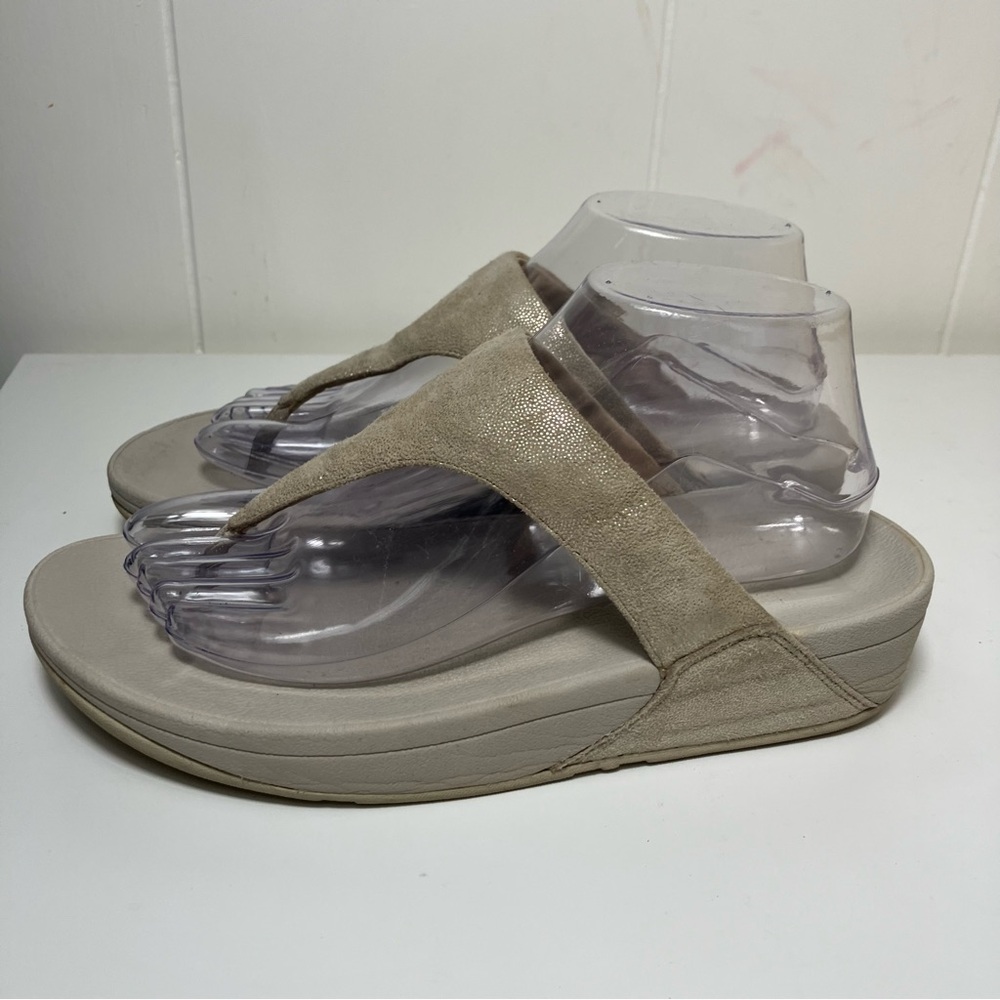 Fitflop Wobbleboard off white leather wedge thong slip on size 8
